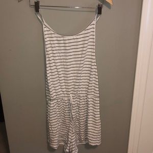 White & gray striped romper